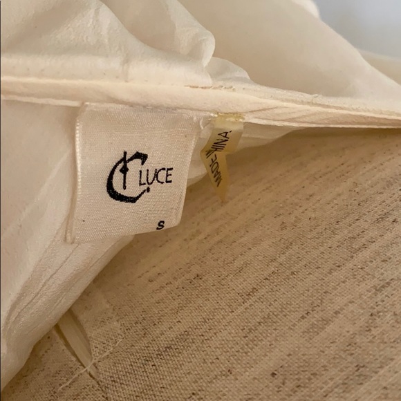 One shoulder size small flouncy cream silk top. - Picture 7 of 10